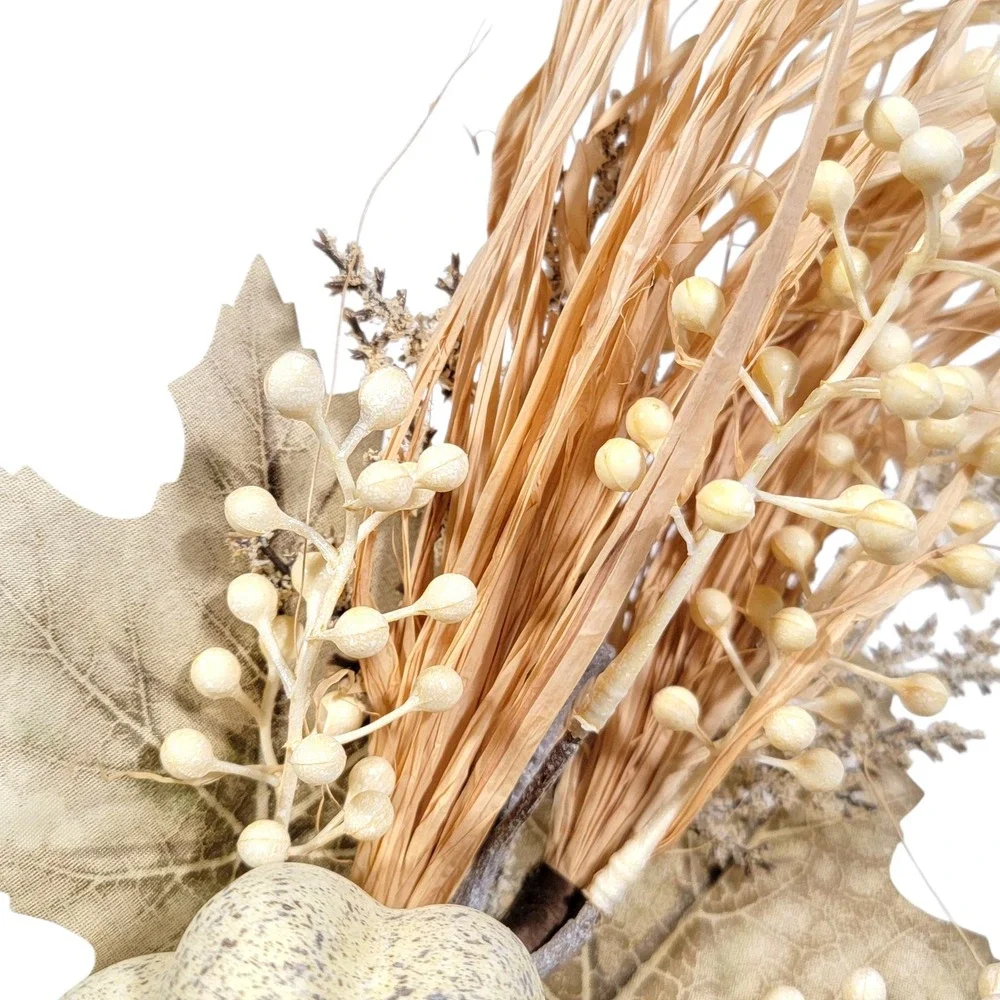 Fall Pumpkin Floral Spray Set of 2 Cream Berries Maple Leaf Raffia Autumn Picks
